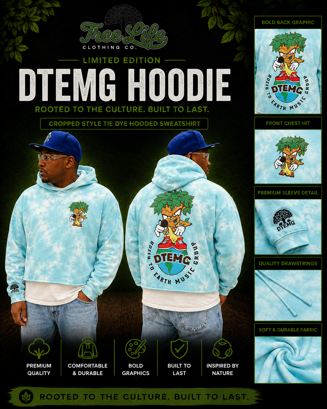 DTEMG Tie Dye Crop Trees Run The World Hoodie